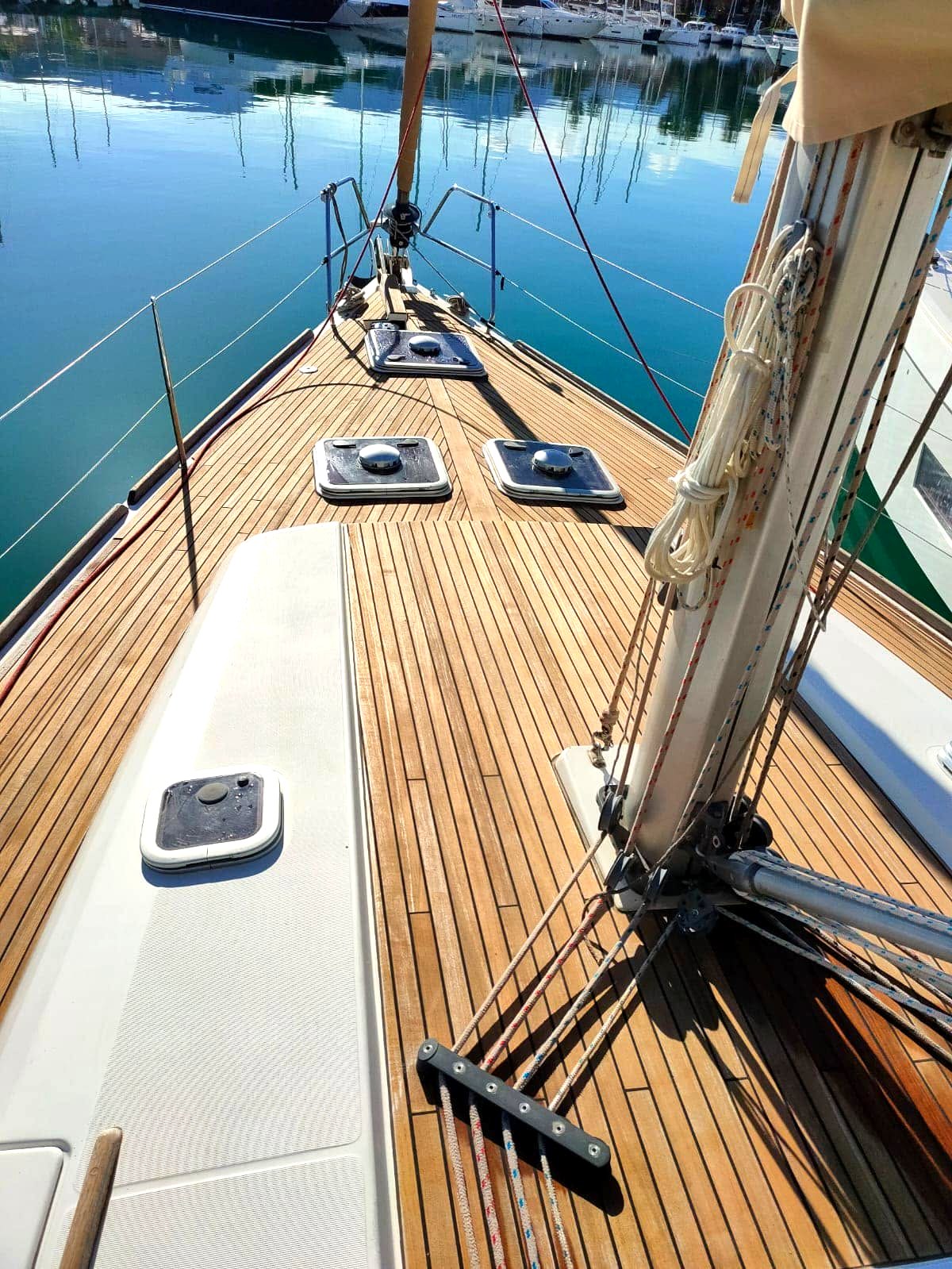 The teak foredeck